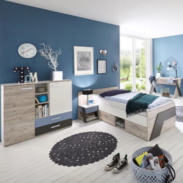 Kinderzimmer Nano: Bett 90x200cm, Nachttisch, Kommode, Schreibtisch