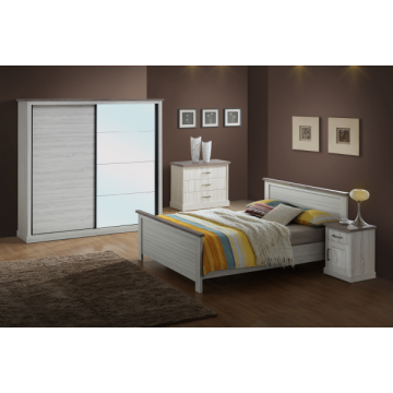 Schlafzimmer Emily: Bett 160x200cm, Nachttisch, Kommode, Kleiderschrank - Eiche grau