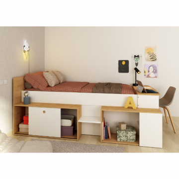 Halbhoher Schlafsessel Gaby mit Schreibtisch - 118x239x96 cm - Weiß/Eiche