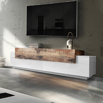 Porro TV-Schrank | 200 x 45 x 51,5 cm | High Gloss White & Maple Pereira Design