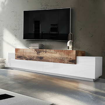 TV-Schrank Porro | 240 x 45 x 51,5 cm | High Gloss White & Maple Pereira Design