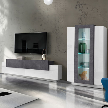 TV-Möbel-Set Porro | TV-Schrank und Vitrine | High Gloss White & Report Design
