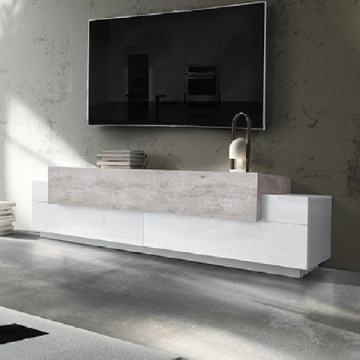 TV-Schrank Porro | 200 x 45 x 51,5 cm | High Gloss White & Concrete Design