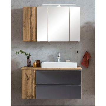 Badezimmerset Varese | Waschbecken- und Spiegelschrank | Design Wotan Oak / Grey