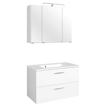 Waschtisch-Set Portofino | Waschtisch mit Waschbecken und Spiegelschrank | Weiß