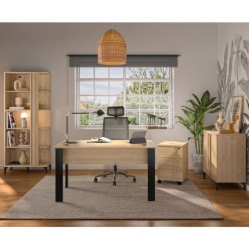 Schreibtisch-Set Faro | Schreibtisch, Bücherregal, Kommode, Aktenschrank | Design Eiche Blond