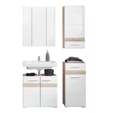 Badkombination Set-One | Waschbeckenschrank, Spiegel, Hänge- und Seitenschrank | San Remo Light Oak