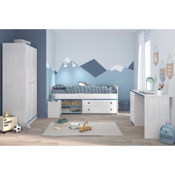Kinderzimmer-Set Smoozy | Kinderbett, Schreibtisch, Nachttisch, Kleiderschrank | Weiß