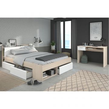 Schlafzimmerset Most | Doppelbett mit Stauraum und Schreibtisch