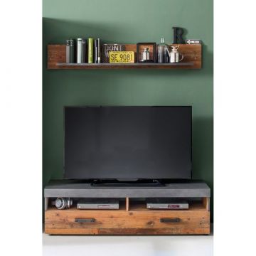 TV-Schrank Indy | 139 x 40 x 41 cm | Mit Wandregal | Old Wood Dekor