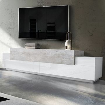 TV-Schrank Porro | 240 x 45 x 51,5 cm | High Gloss White & Concrete Design