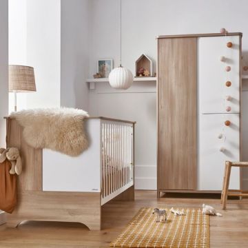 Kinderzimmerset Binno | Baby- und Kleinkindbett, Kinderkleiderschrank | Oak White