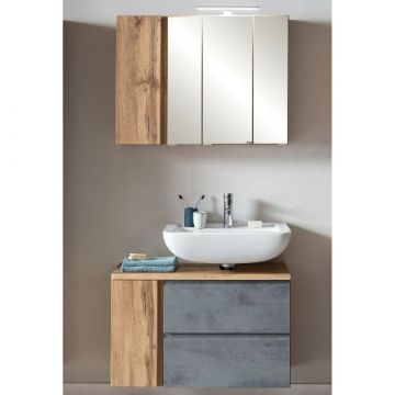 Badezimmerset Varese | Waschtisch und Spiegelschrank mit Beleuchtung | Wotan Eiche Beton Design