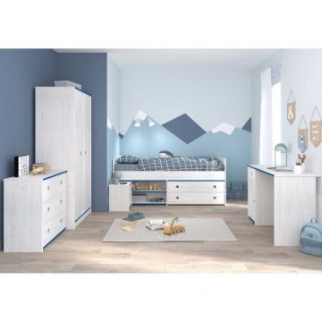 Kinderzimmer-Set Smoozy | Kinderbett, Schreibtisch, Kommode, Nachttisch, Kleiderschrank | Weiß