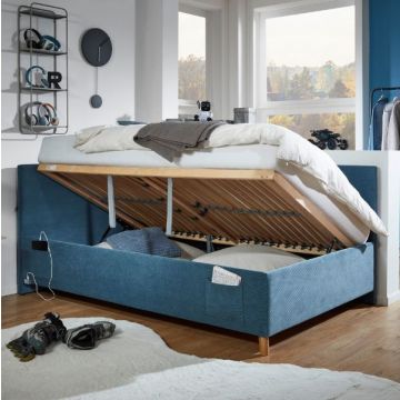 Kofferbett Cool | 90 x 200 cm | Mit Rückenlehne | Blaues Design