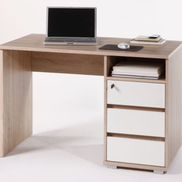 Schreibtisch Primos 110cm mit 3 Schubladen - Eiche/Weiß