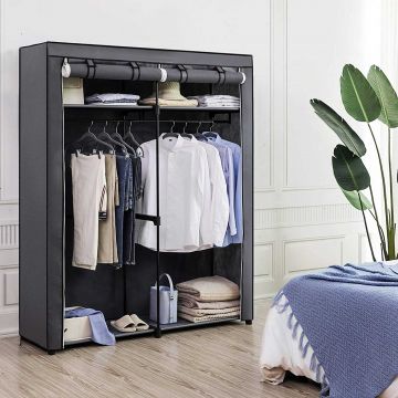 Stoff tragbare Garderobe | zusammenklappbare Kleiderstange für Schlafzimmer Schrank | 43x140x174cm Grau