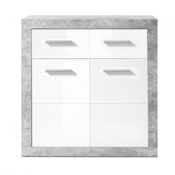 Kommode Inga 82 cm mit 2 Türen und 2 Schubladen - Beton/Weiß