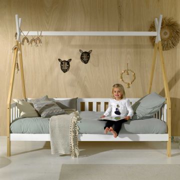 Tipi Bett 90 x 200cm mit rahmen Massivholz - Kieferholz/weiß