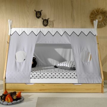 Tipi-Bett 90 x 200cm mit Schlafzelt und Bettkasten - Kieferholz