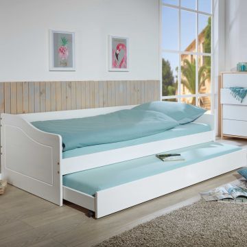 Ausziehbares Bett Leonie | 197 x 97 x 62,5 cm | 100% Melamin beschichtet | Farbe: Perlweiß