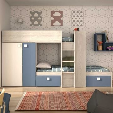 Beau Etagenbett 90x200 cm (Lattenrost nicht im Lieferumfang enthalten)-weiß/den/blau