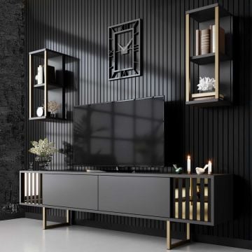 Line TU TV-Möbel | 100 % MELAMIN | Anthrazit, Schwarz