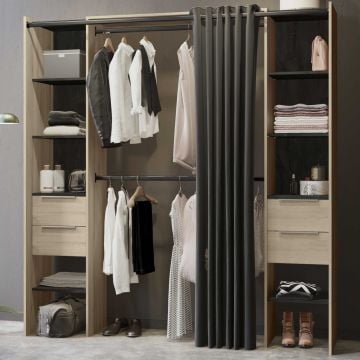 Ausziehbarer Kleiderschrank Diana 115/190 cm-Kronberg Eiche/Sidewalk schwarz