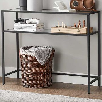 Moderner Konsolentisch mit Stahlgestell und Ablagen aus gehärtetem Glas, für Wohnzimmer/Flur