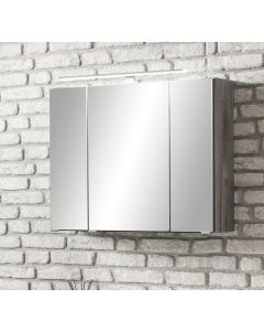 Spiegelschrank Stivan 80cm 3 Türen und LED-Beleuchtung - Eiche grau
