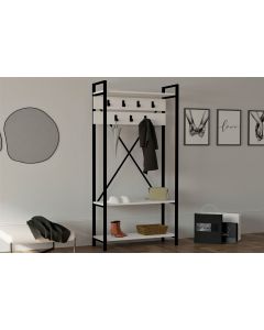 Puqa Design Hall Stand | Multi-Shelf Hanging Rack | 100% Melamin beschichtet | 90x180x34 cm | Weiß Grau