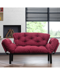 Stilvolles 2-Sitz-Sofa-Bett | 100% Metallrahmen | Easy Clean Stoff | Maroon