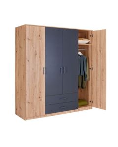 Kleiderschrank Liora | 4 Türen, 2 Schubladen | 180 x 58 x 198,5 | Eichendekor / Anthrazit