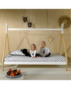 Tipi-Bett 90 x 200cm hoch Massivholz - weiß/Kieferholz