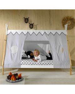 Tipi-Bett 90 x 200 hoch mit Schlafzelt - weiß/kieferholz