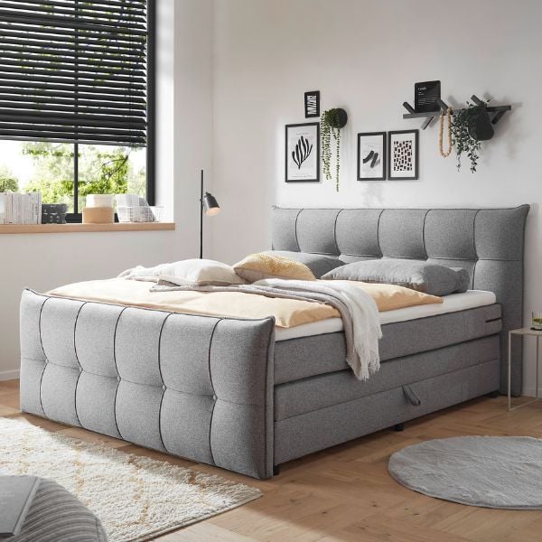 Boxspringbett Manchester | Inklusive Matratzenauflage | 180 x 200 cm | Grau