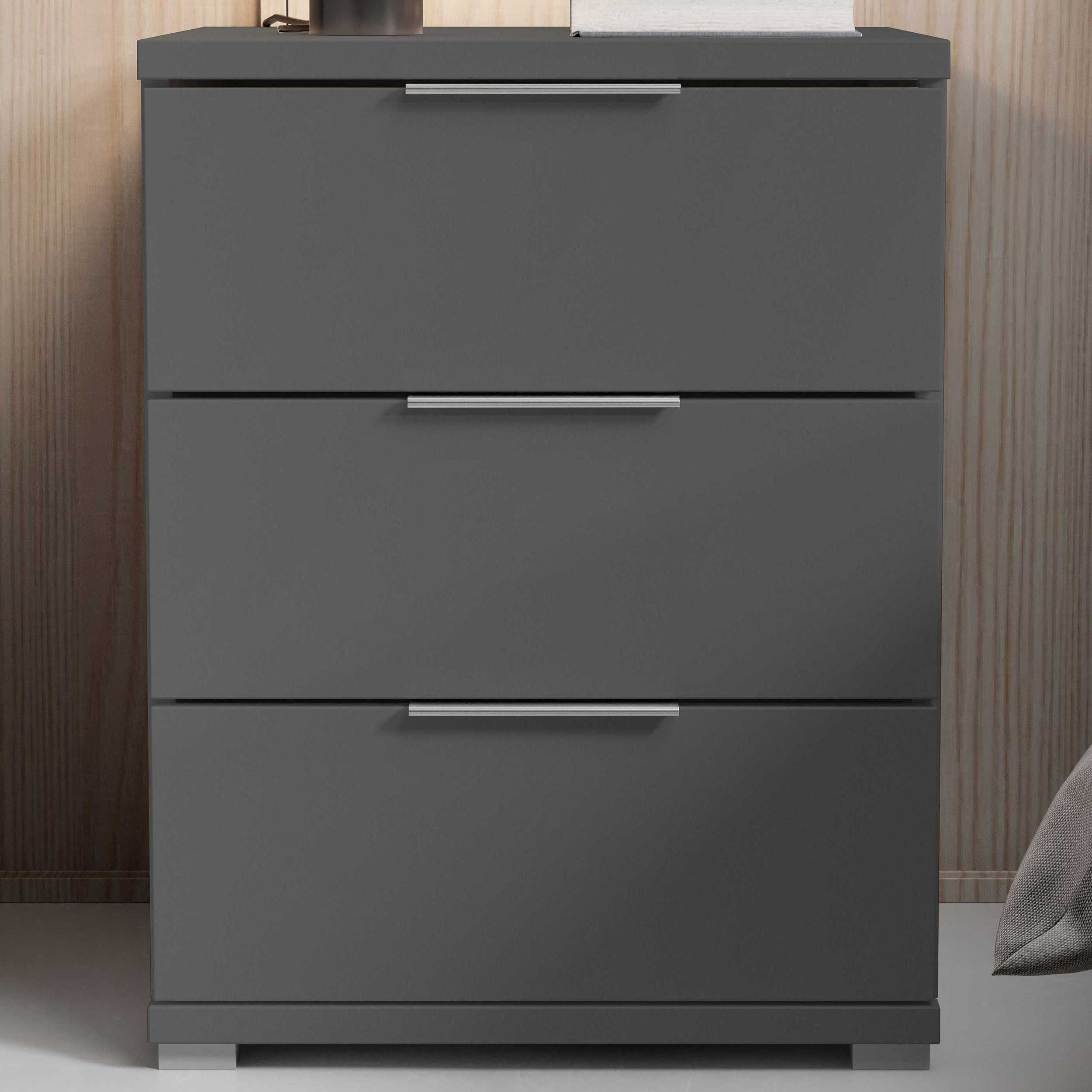 Nachttisch Smilla - 42x46x61cm - 3 Schubladen - graphitgrau